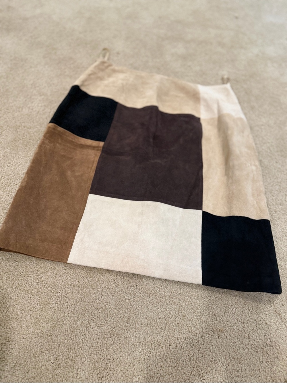 Alfani Petites Genuine Suede Leather Patchwork Midi Skirt Y2K Neutrals Vintage